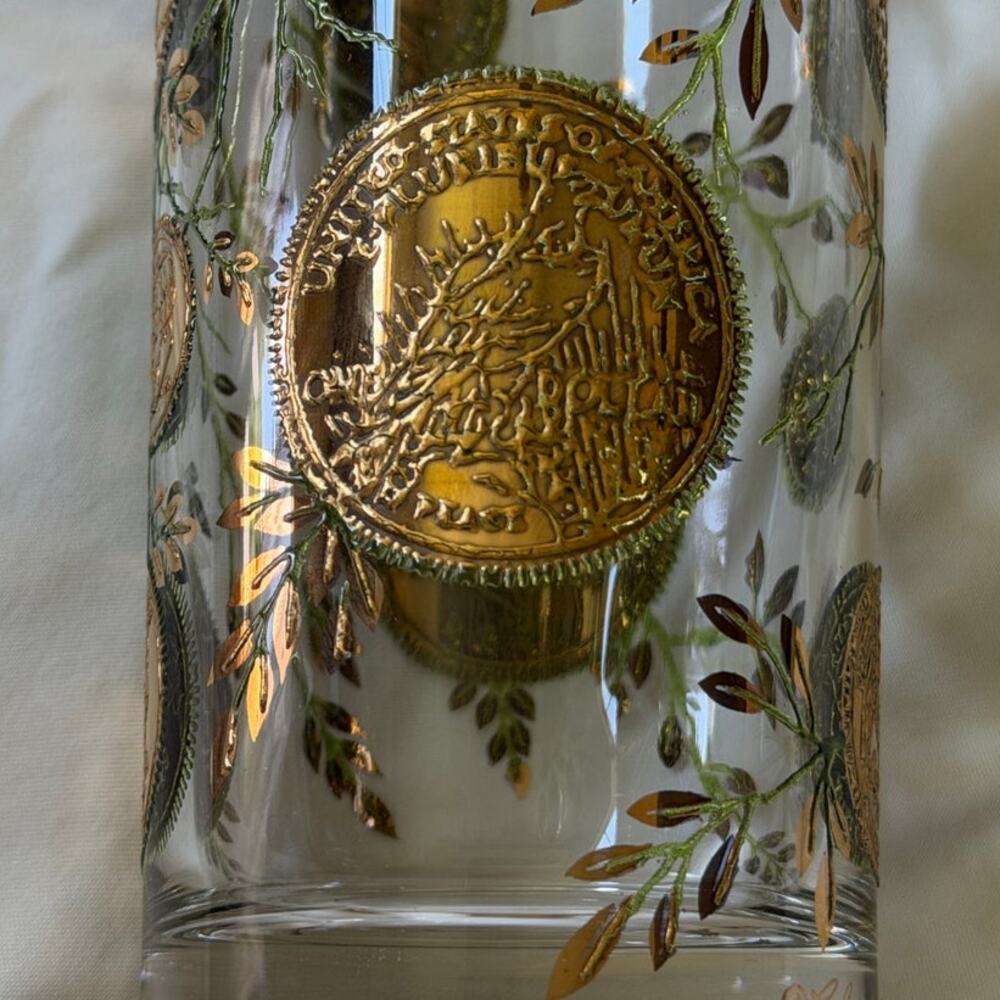 Vintage Culver Rare Midas Highball Tumbler Glass Coins and Vines MCM Set of 4 - Picture 11 of 14